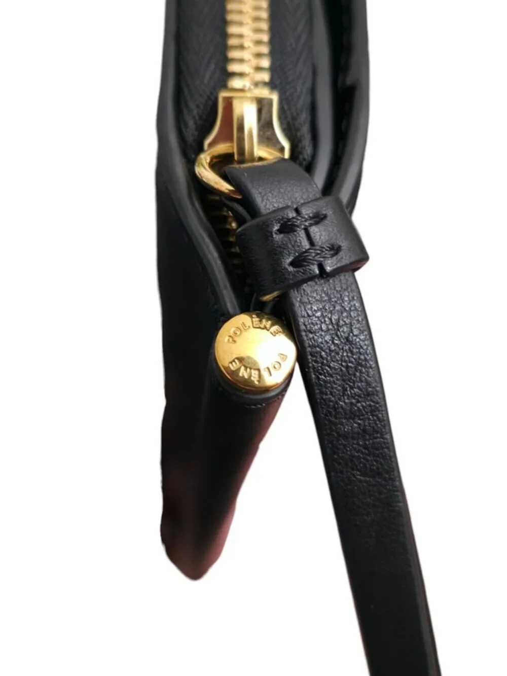 Polene Half Moon Wallet Black Smooth Calfskin Leather Zip Around Demie Lune